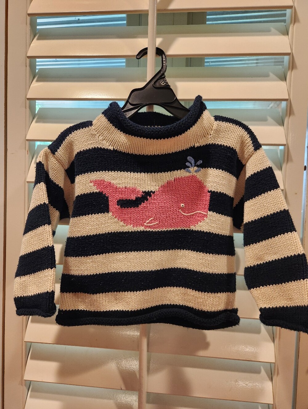 Girl's Striped Knit Top with Pink Whale, Size 2T